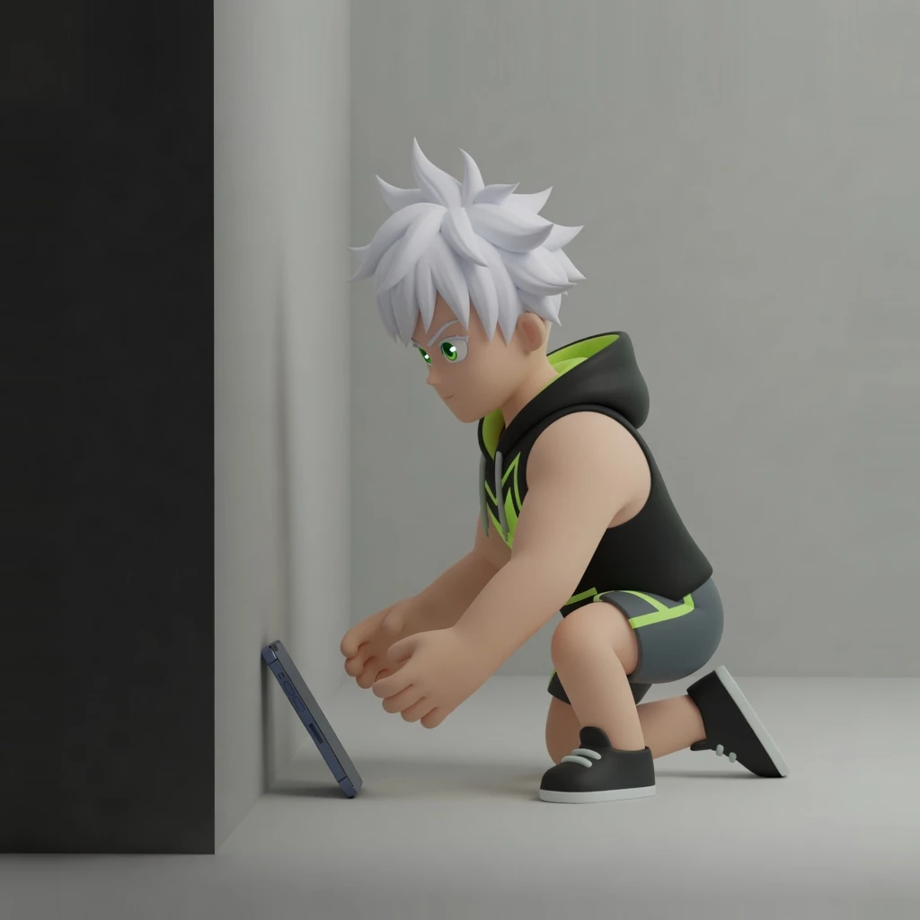 Phone propped on the floor facing a person in high plank